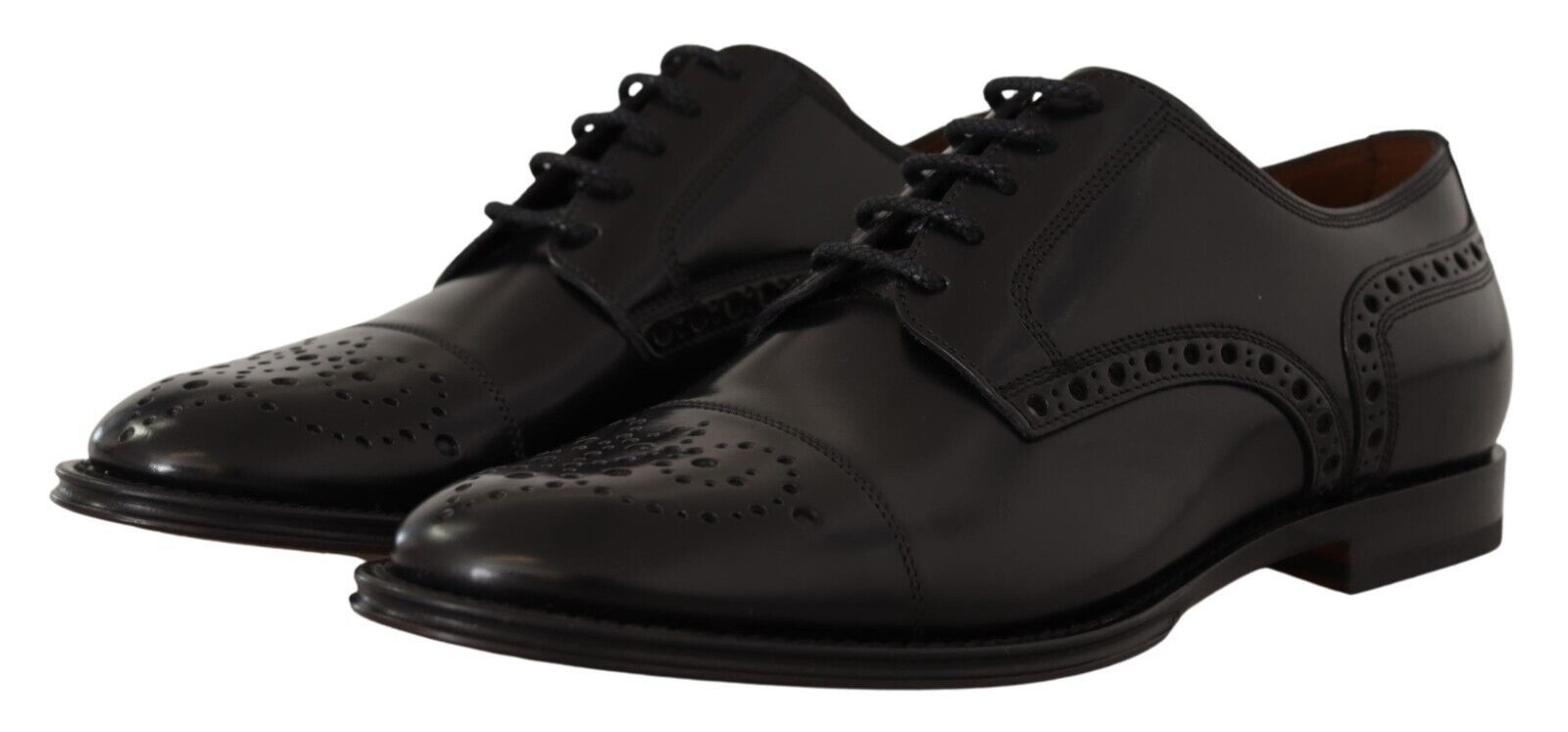 Dolce & Gabbana Black Leather Wingtip Mens Formal Derby Shoes - Zeiniez