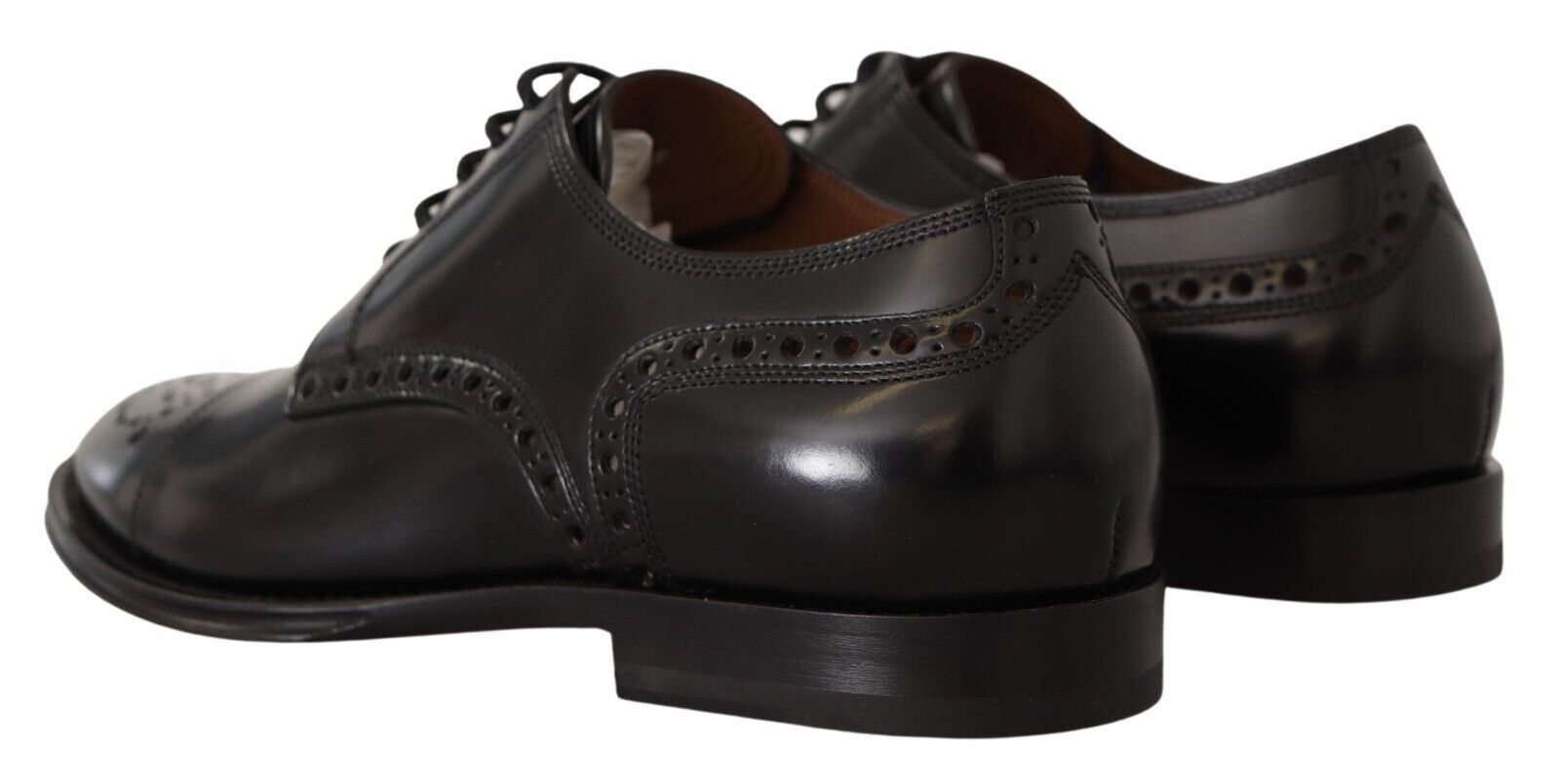 Dolce & Gabbana Black Leather Wingtip Mens Formal Derby Shoes - Zeiniez