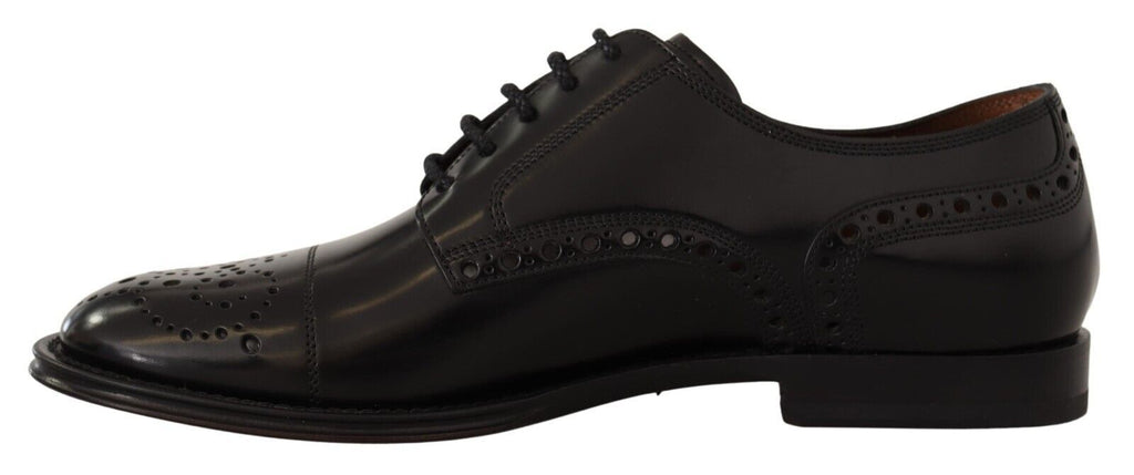 Dolce & Gabbana Black Leather Wingtip Mens Formal Derby Shoes - Zeiniez