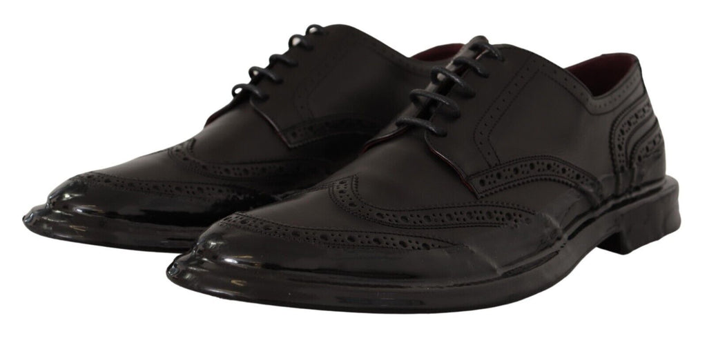 Dolce & Gabbana Black Leather Oxford Wingtip Formal Derby Shoes - Zeiniez