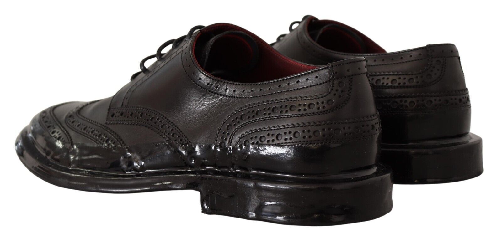 Dolce & Gabbana Black Leather Oxford Wingtip Formal Derby Shoes - Zeiniez