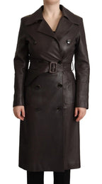 Dolce & Gabbana Dark Brown Leather Long Sleeves Belted Jacket - Zeiniez