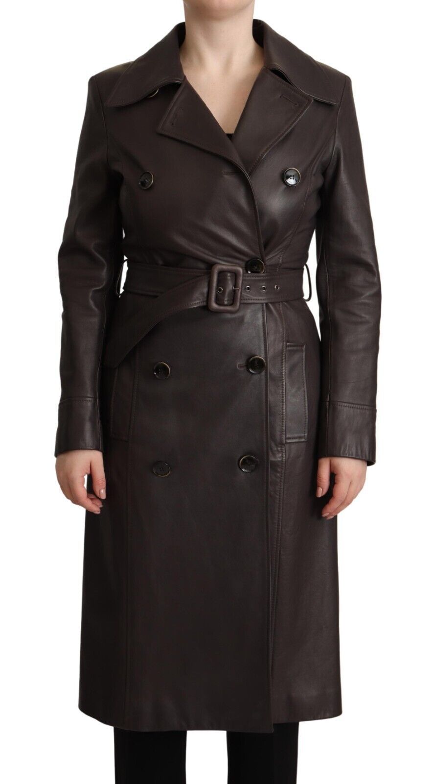 Dolce & Gabbana Dark Brown Leather Long Sleeves Belted Jacket - Zeiniez