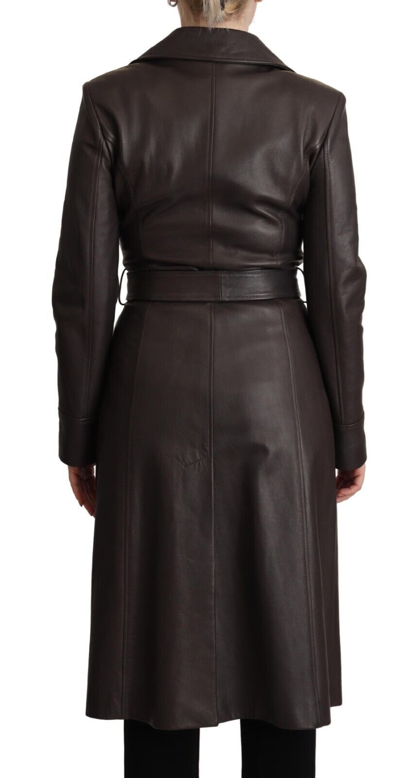 Dolce & Gabbana Dark Brown Leather Long Sleeves Belted Jacket - Zeiniez