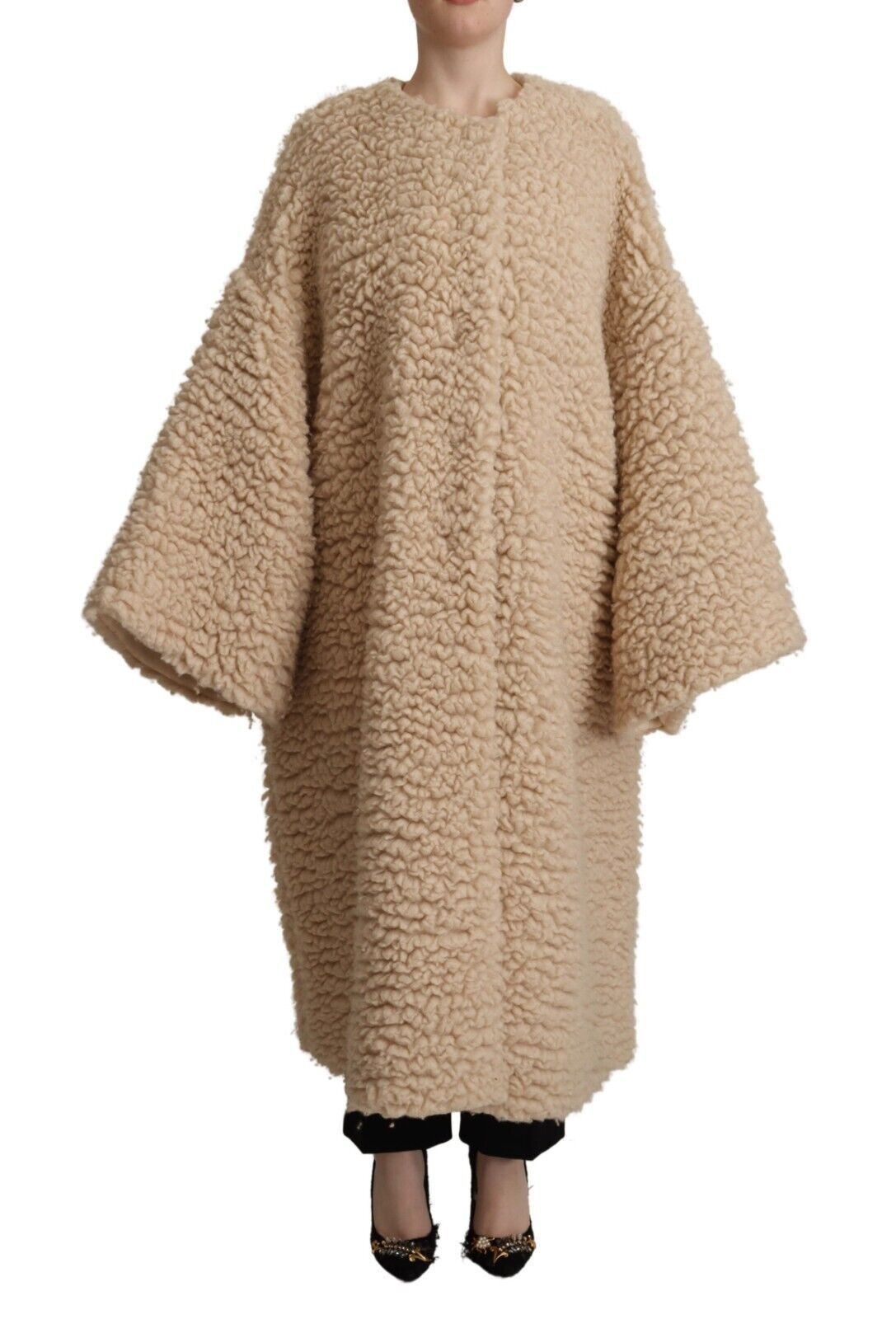 Dolce & Gabbana Beige Cashmere Wool Faux Fur Coat Jacket - Zeiniez