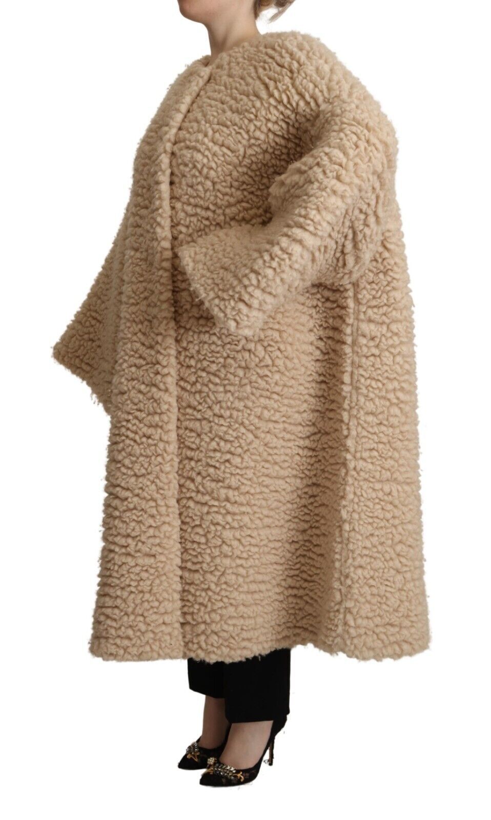 Dolce & Gabbana Beige Cashmere Wool Faux Fur Coat Jacket - Zeiniez