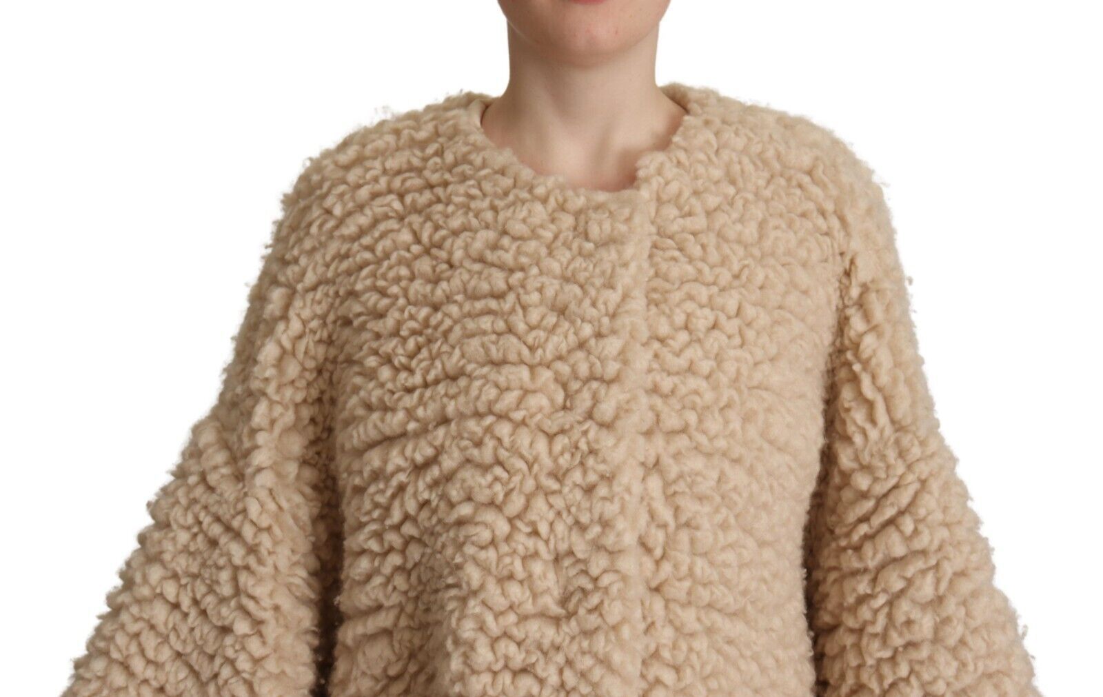 Dolce & Gabbana Beige Cashmere Wool Faux Fur Coat Jacket - Zeiniez