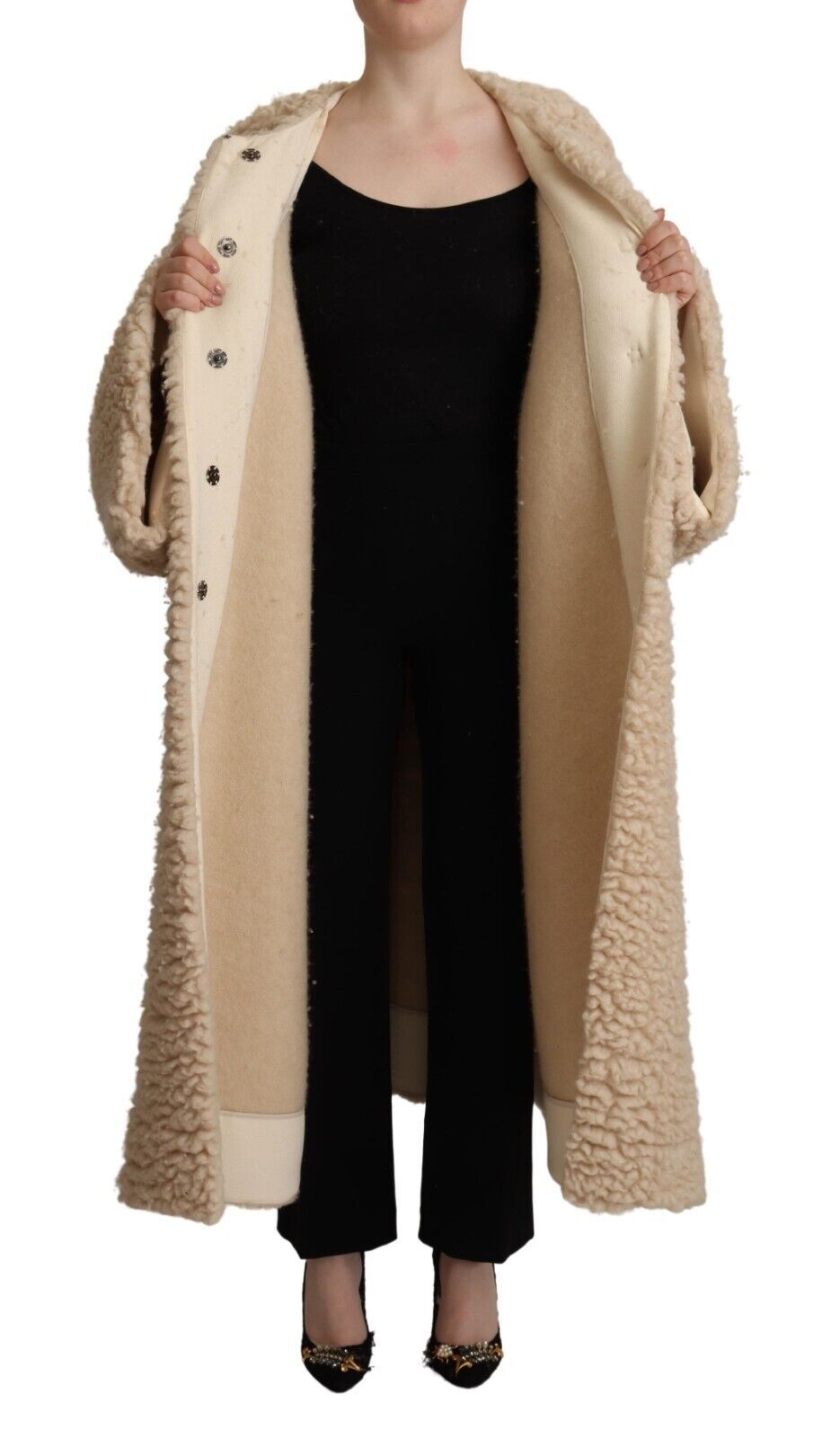 Dolce & Gabbana Beige Cashmere Wool Faux Fur Coat Jacket - Zeiniez