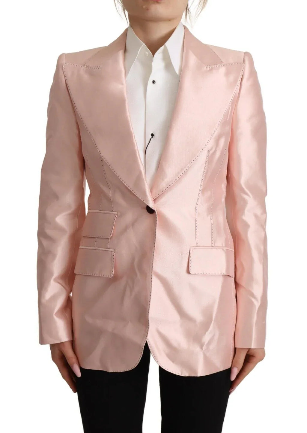 Dolce & Gabbana Pink Satin Long Sleeves Blazer Coat Jacket - Zeiniez