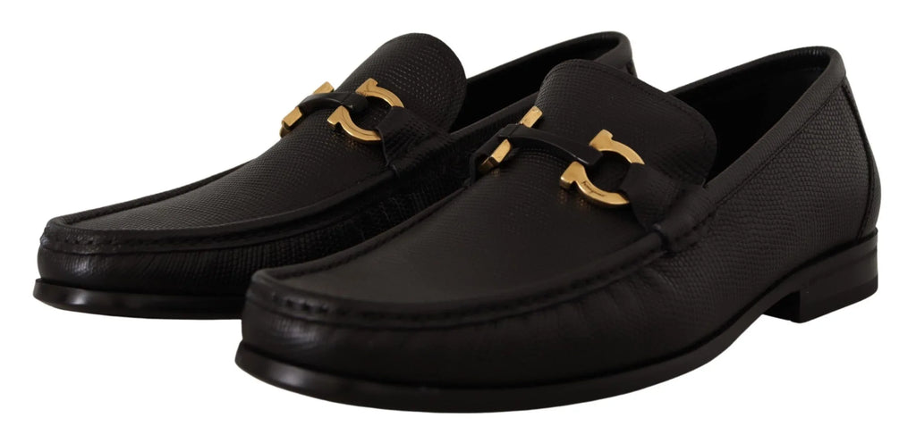 Salvatore Ferragamo Black Calf Leather Moccasins Loafers Shoes - Zeiniez