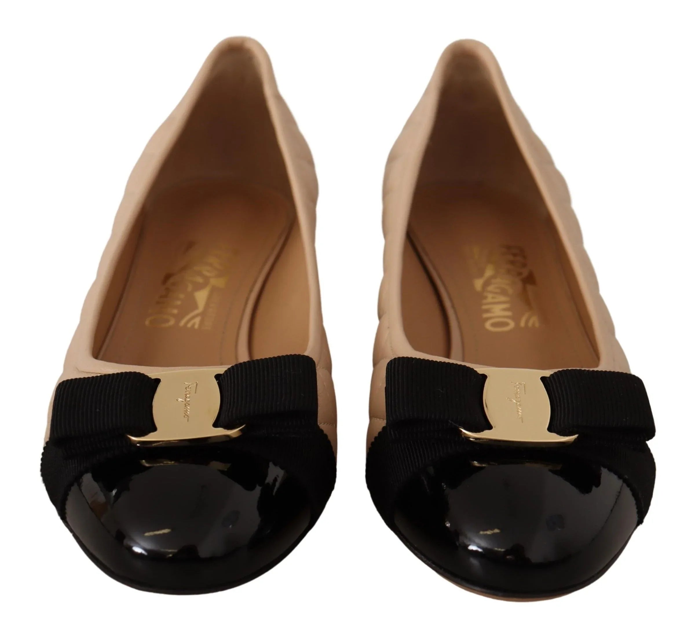 Salvatore Ferragamo Beige and Black Nappa Leather Pumps Shoes - Zeiniez