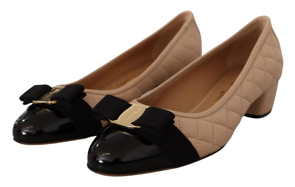 Salvatore Ferragamo Beige and Black Nappa Leather Pumps Shoes - Zeiniez