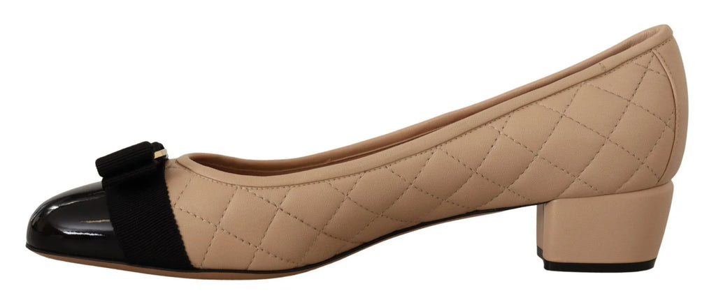 Salvatore Ferragamo Beige and Black Nappa Leather Pumps Shoes - Zeiniez