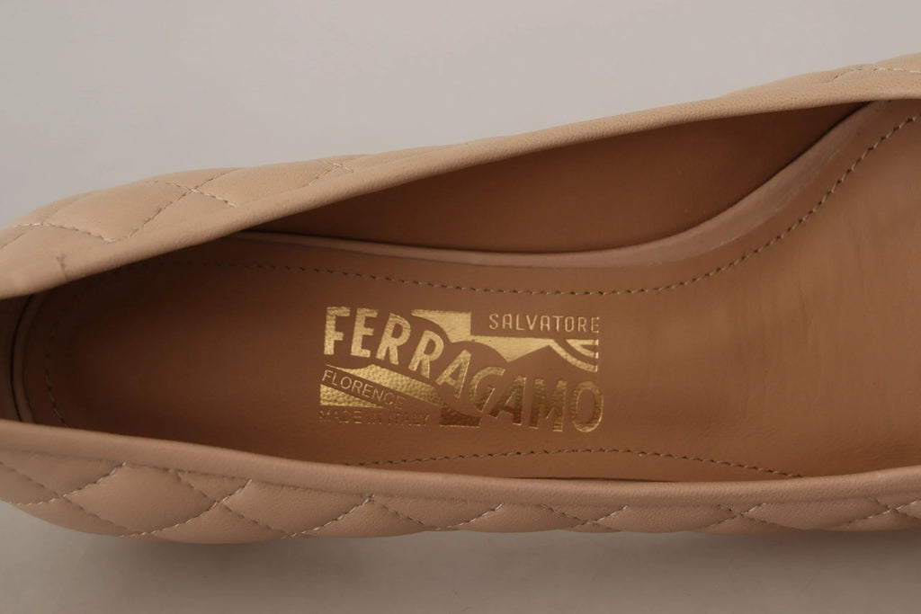 Salvatore Ferragamo Beige and Black Nappa Leather Pumps Shoes - Zeiniez