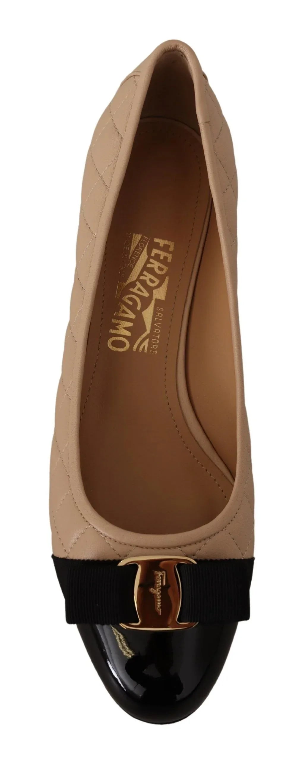 Salvatore Ferragamo Beige and Black Nappa Leather Pumps Shoes - Zeiniez