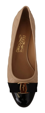 Salvatore Ferragamo Beige and Black Nappa Leather Pumps Shoes - Zeiniez