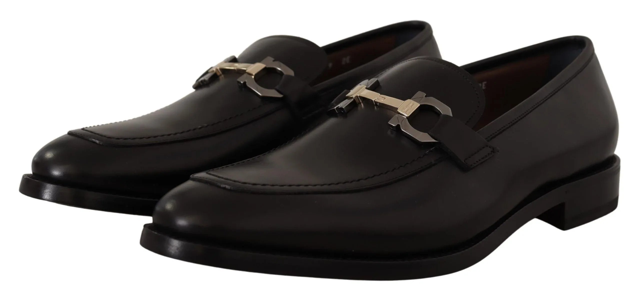Salvatore Ferragamo Black Calf Leather Moccasin Formal Shoes - Zeiniez