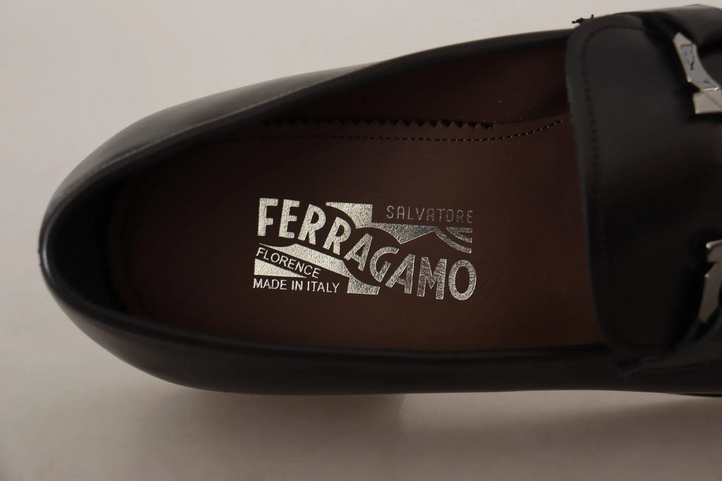 Salvatore Ferragamo Black Calf Leather Moccasin Formal Shoes - Zeiniez