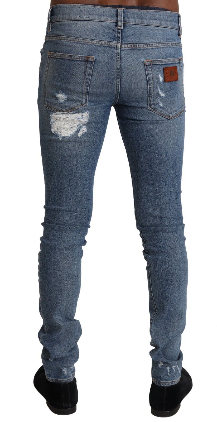 Dolce & Gabbana Light Blue Tattered Cotton Denim Skinny Jeans - Zeiniez