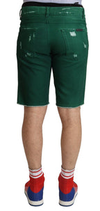 Dolce & Gabbana Green Tattered Cotton Men Denim Bermuda Shorts - Zeiniez