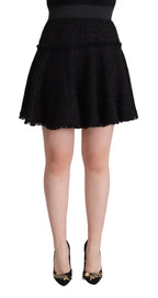 Dolce & Gabbana Black Knitted Nylon High Waist Mini A-line Skirt - Zeiniez