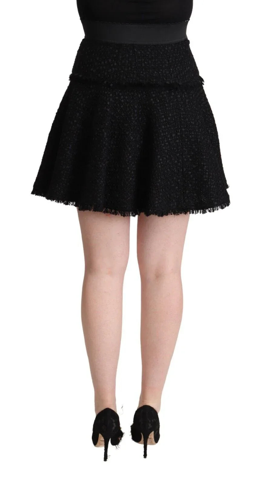 Dolce & Gabbana Black Knitted Nylon High Waist Mini A-line Skirt - Zeiniez