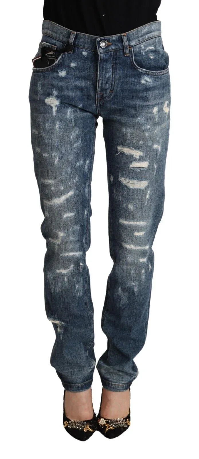 Dolce & Gabbana Blue Distressed Denim BOYFRIEND Skinny Jeans - Zeiniez