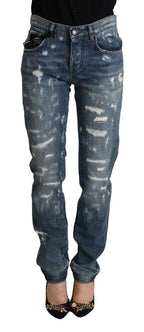 Dolce & Gabbana Blue Distressed Denim BOYFRIEND Skinny Jeans - Zeiniez