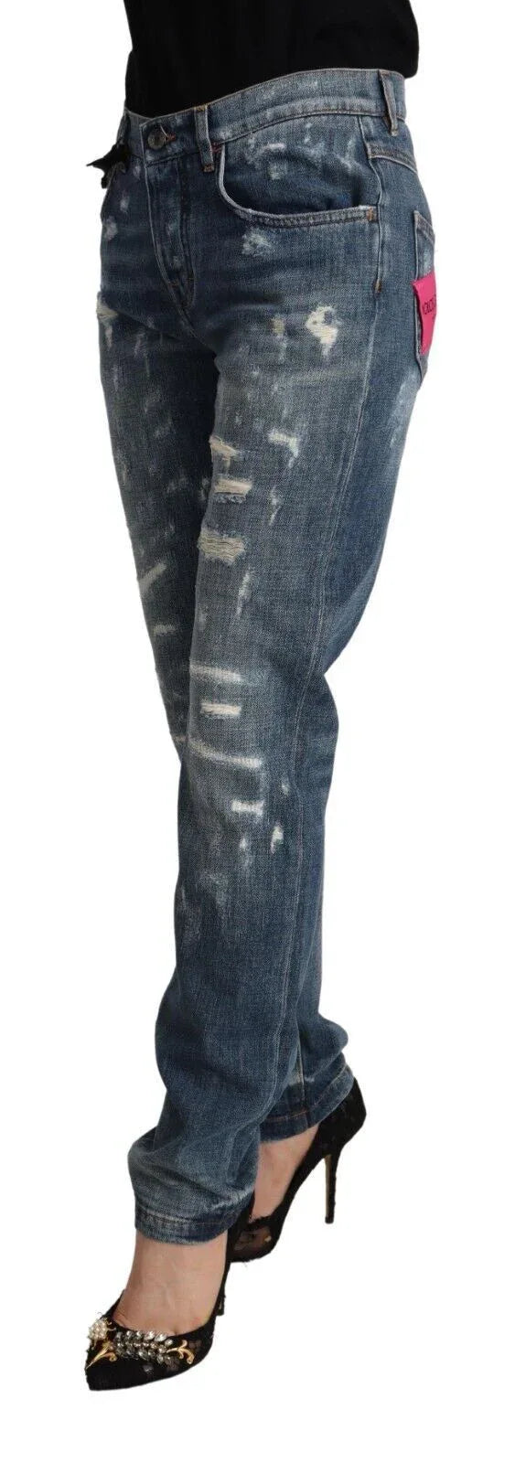 Dolce & Gabbana Blue Distressed Denim BOYFRIEND Skinny Jeans - Zeiniez