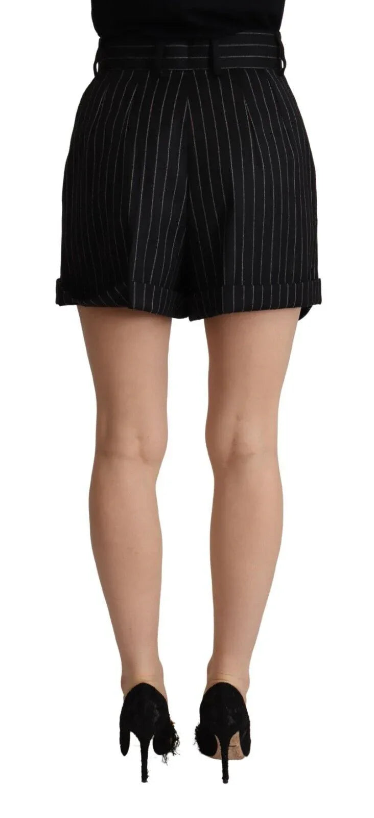 Dolce & Gabbana Black Stripes Wool High Waist Trouser Bermuda Shorts - Zeiniez