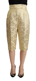 Dolce & Gabbana Beige Floral Brocade High Waist Trouser Cropped Pants - Zeiniez