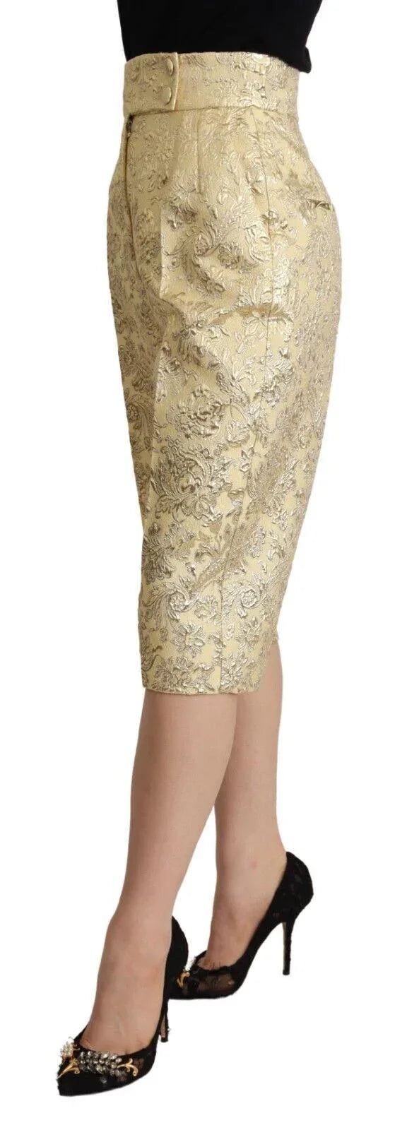 Dolce & Gabbana Beige Floral Brocade High Waist Trouser Cropped Pants - Zeiniez