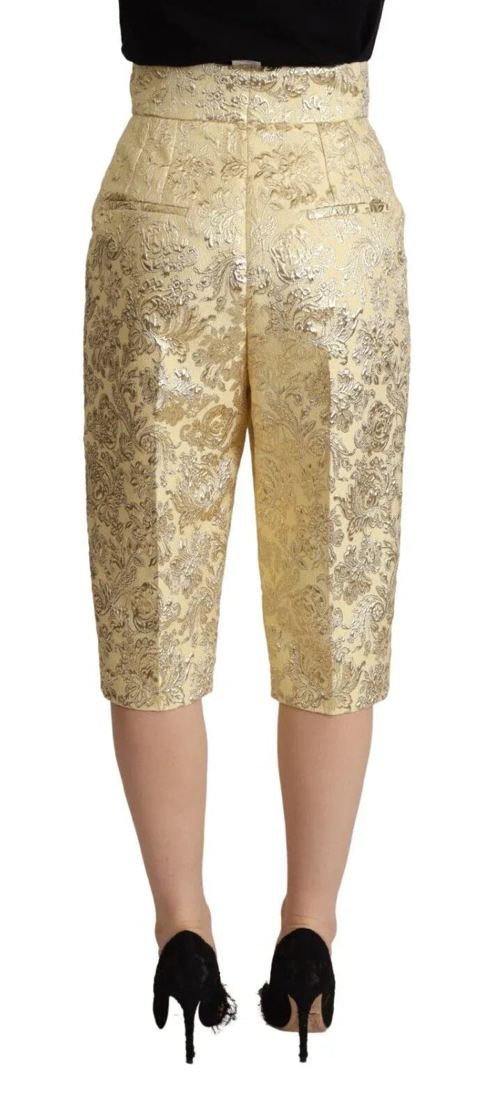 Dolce & Gabbana Beige Floral Brocade High Waist Trouser Cropped Pants - Zeiniez