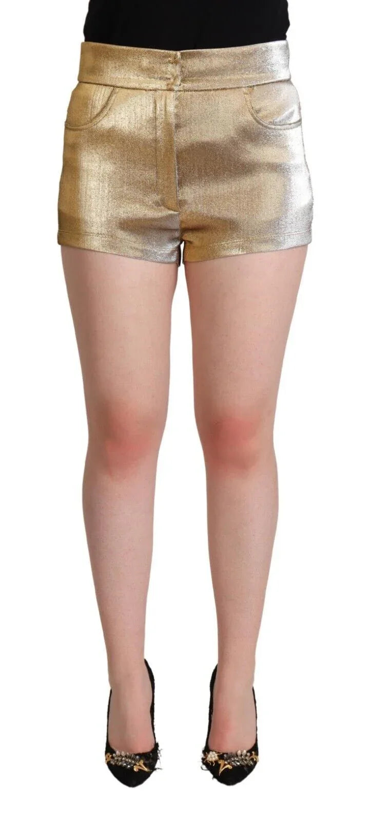 Dolce & Gabbana Metallic Gold Cotton Mid Waist Hot Pants Shorts - Zeiniez