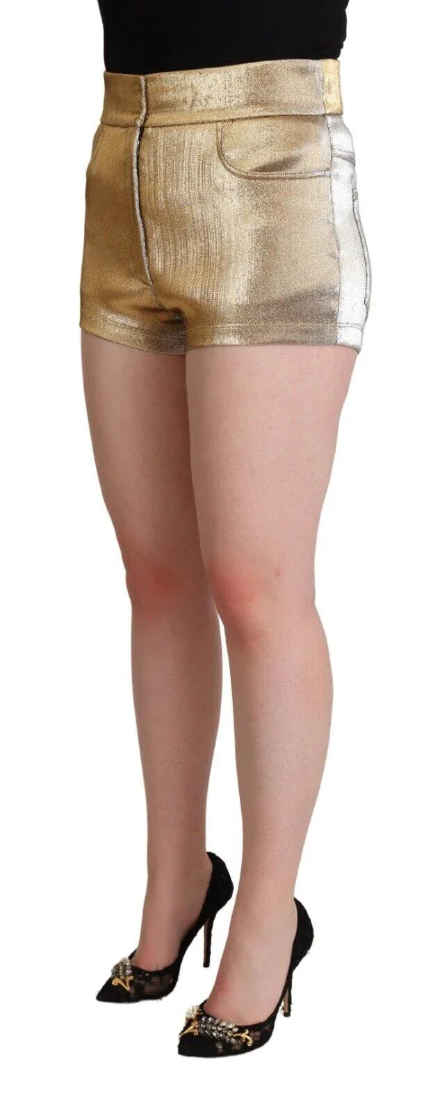 Dolce & Gabbana Metallic Gold Cotton Mid Waist Hot Pants Shorts - Zeiniez