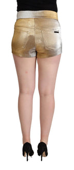 Dolce & Gabbana Metallic Gold Cotton Mid Waist Hot Pants Shorts - Zeiniez