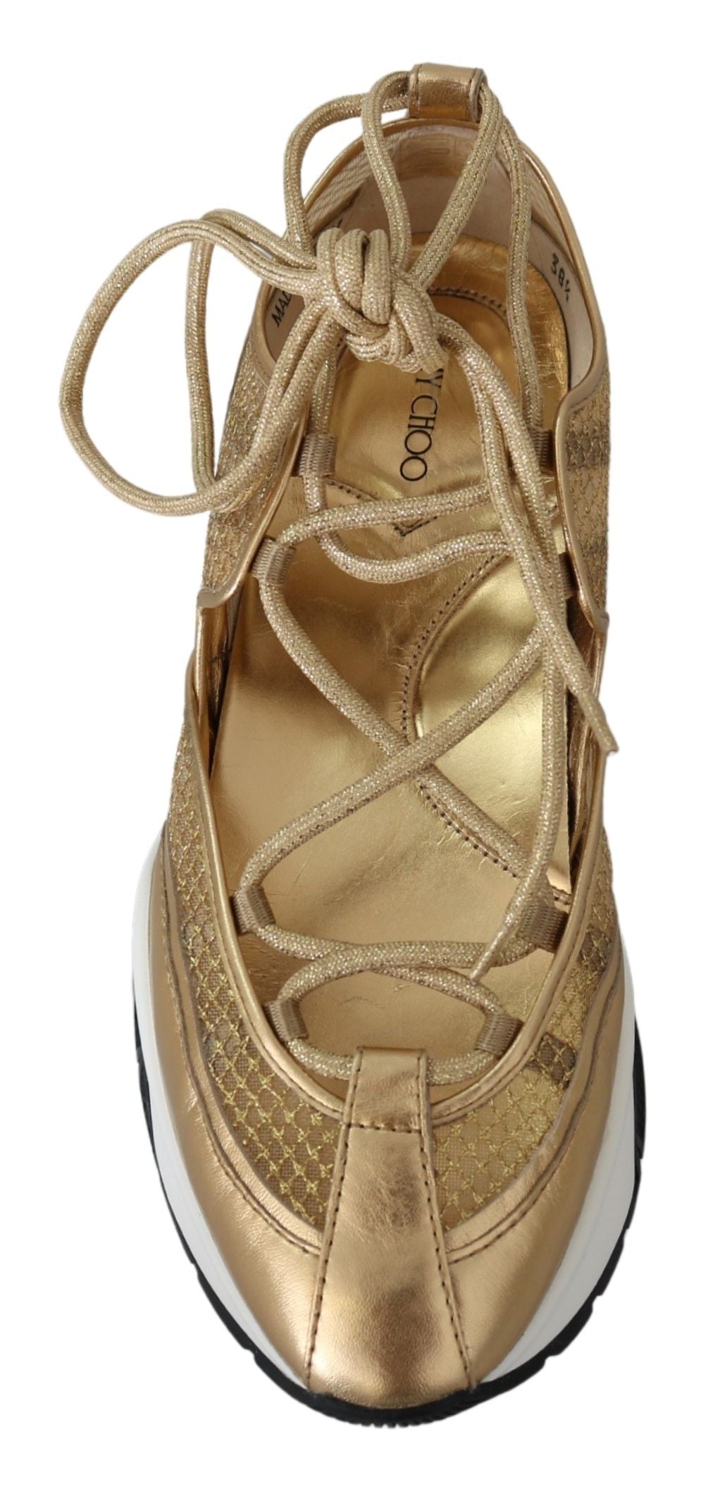 Jimmy Choo Gold Mesh Leather Michigan Sneakers - Zeiniez