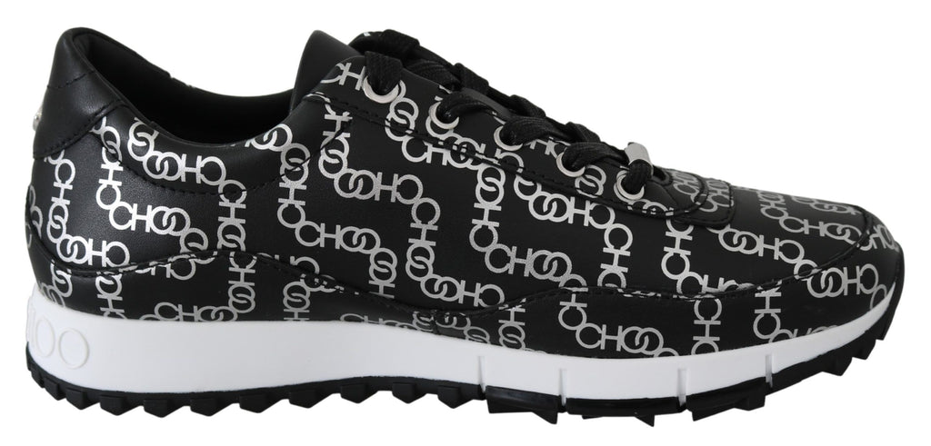 Jimmy Choo Black and Silver Leather Monza Sneakers - Zeiniez