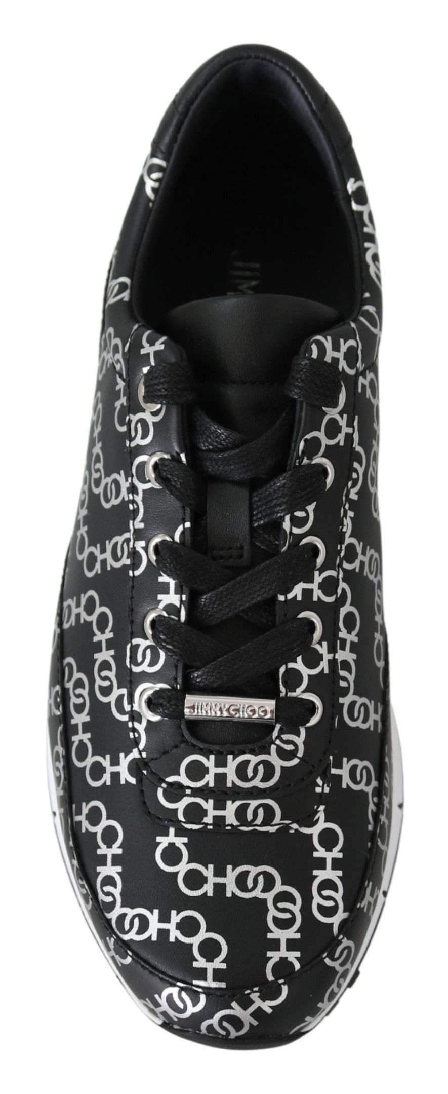 Jimmy Choo Black and Silver Leather Monza Sneakers - Zeiniez