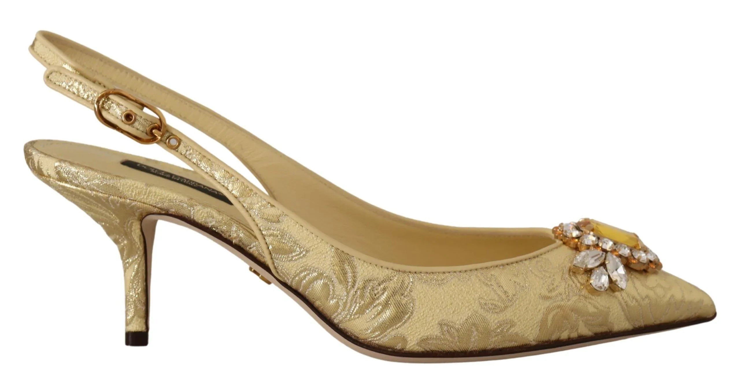 Dolce & Gabbana Gold Crystal Slingbacks Pumps Heels Shoes - Zeiniez