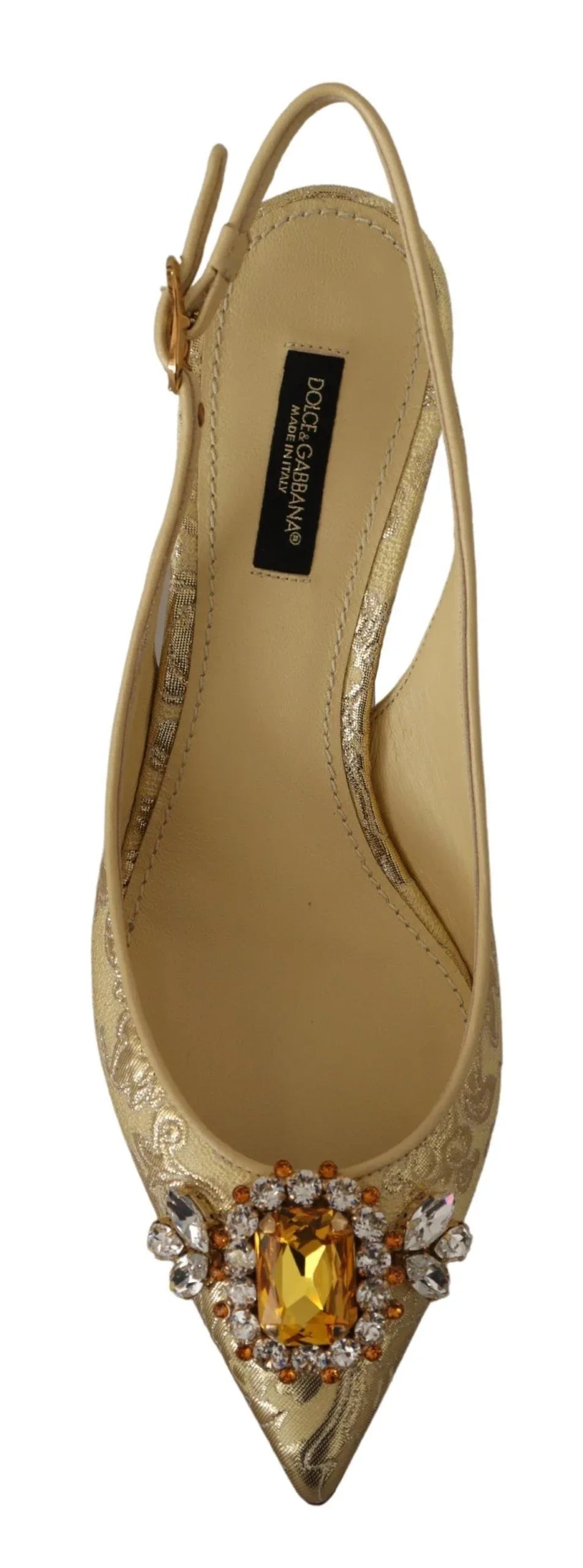 Dolce & Gabbana Gold Crystal Slingbacks Pumps Heels Shoes - Zeiniez
