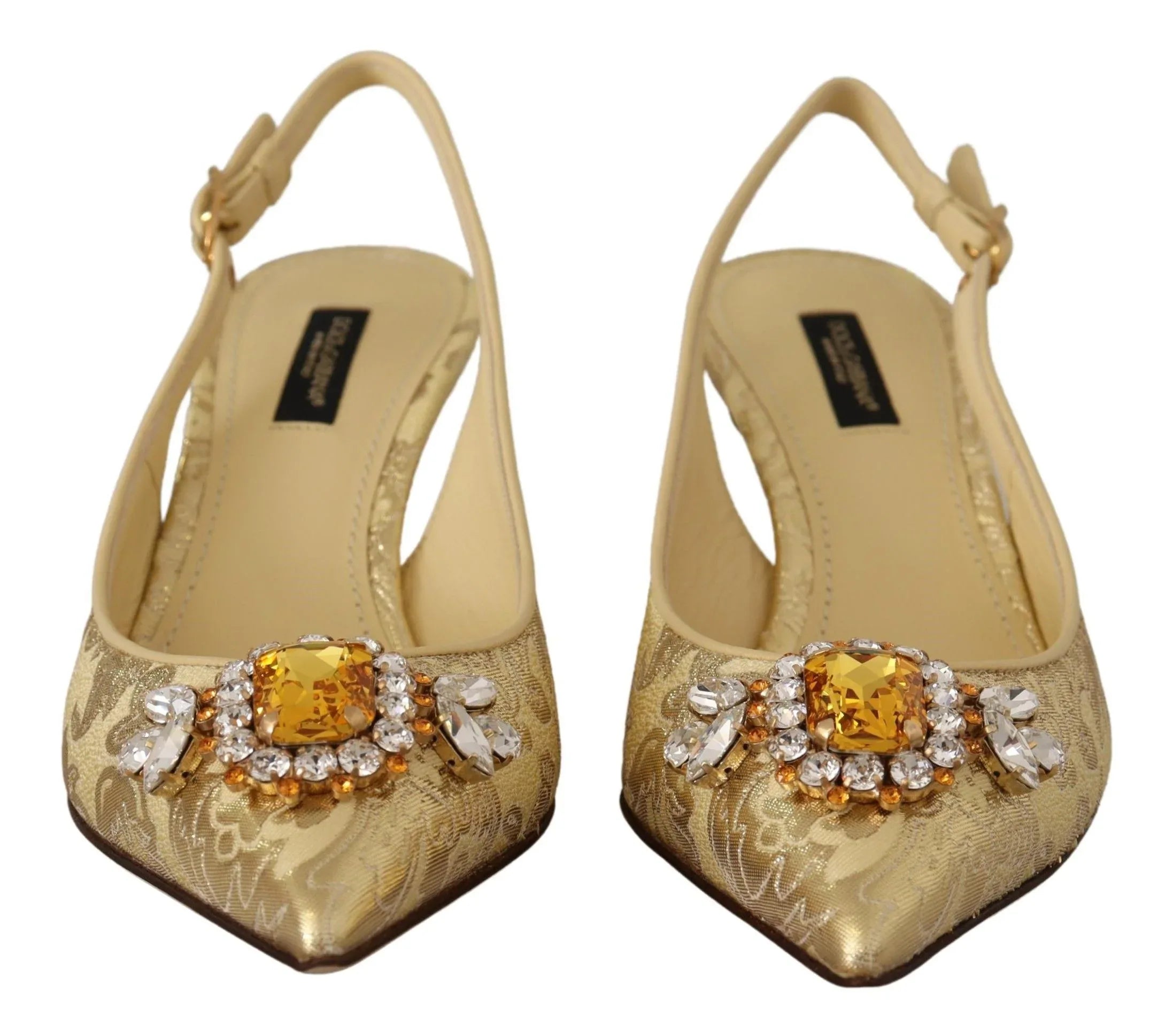 Dolce & Gabbana Gold Crystal Slingbacks Pumps Heels Shoes - Zeiniez