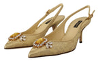 Dolce & Gabbana Gold Crystal Slingbacks Pumps Heels Shoes - Zeiniez