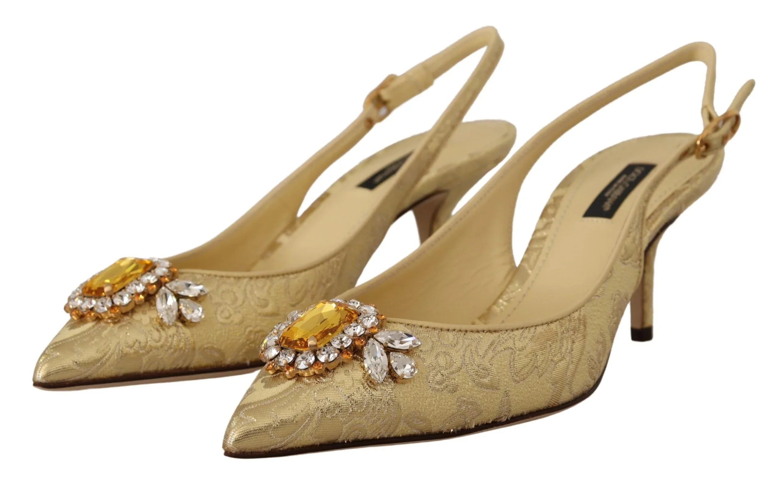 Dolce & Gabbana Gold Crystal Slingbacks Pumps Heels Shoes - Zeiniez