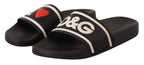 Dolce & Gabbana Black Leather I Love D&G Slides Sandals - Zeiniez