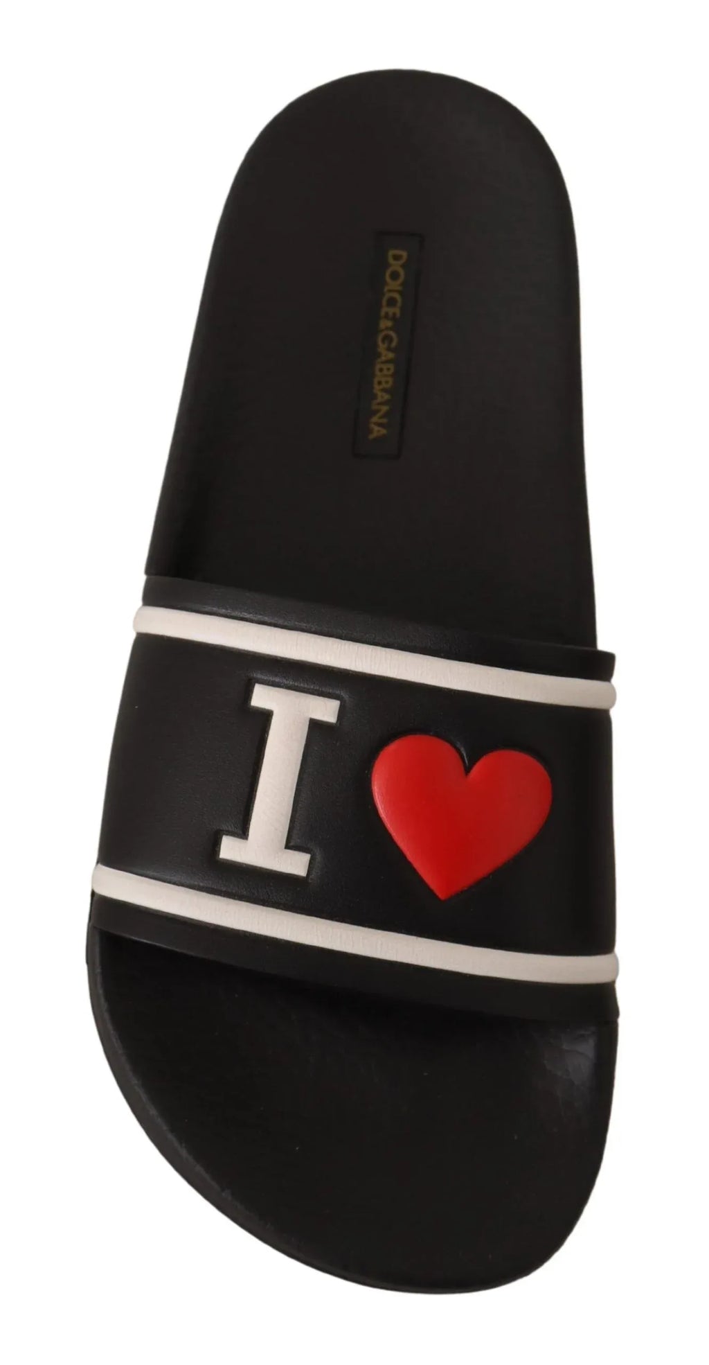 Dolce & Gabbana Black Leather I Love D&G Slides Sandals - Zeiniez