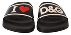 Dolce & Gabbana Black Leather I Love D&G Slides Sandals - Zeiniez
