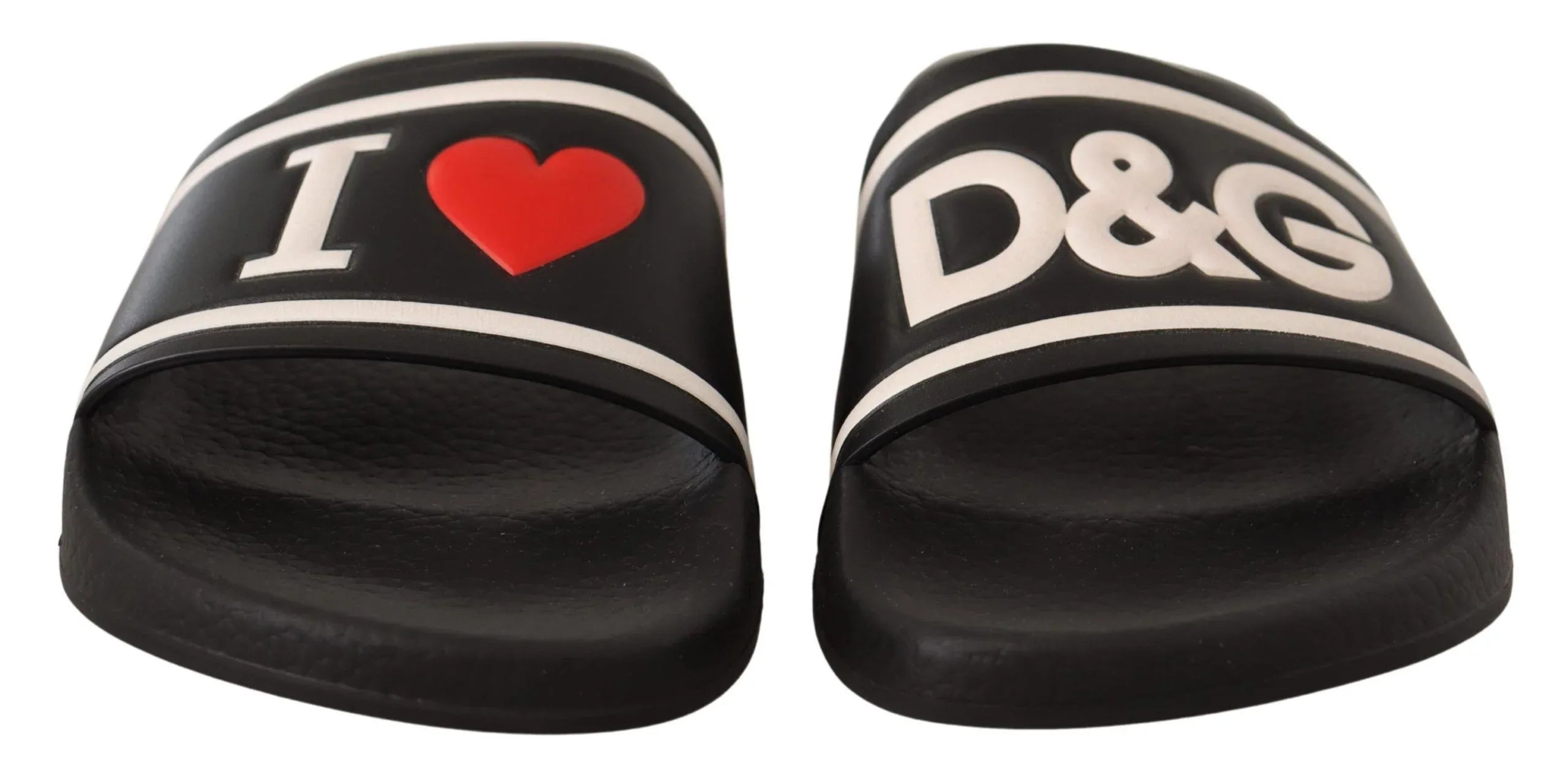 Dolce & Gabbana Black Leather I Love D&G Slides Sandals - Zeiniez