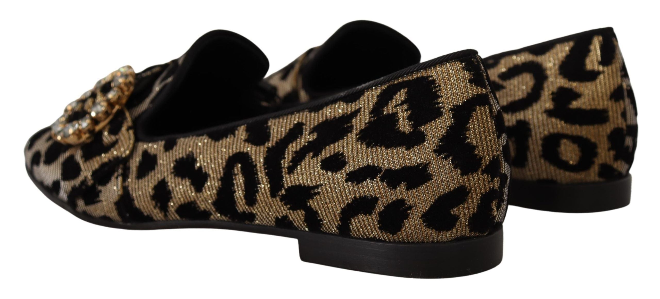 Dolce & Gabbana Gold Leopard Print Crystals Loafers Shoes - Zeiniez
