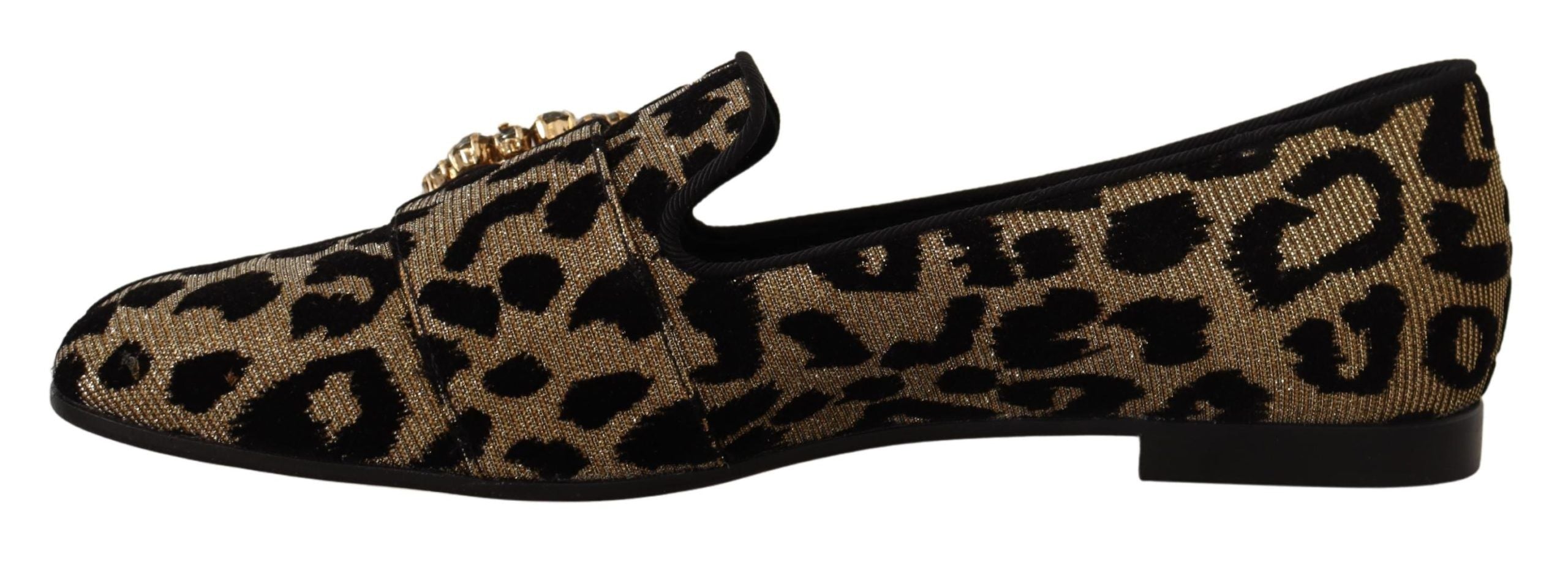 Dolce & Gabbana Gold Leopard Print Crystals Loafers Shoes - Zeiniez
